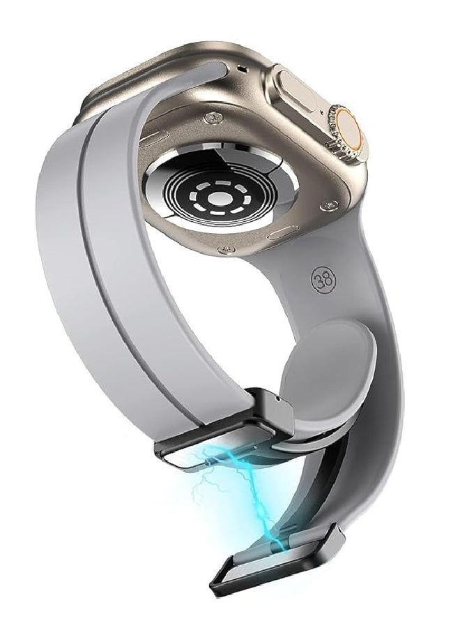 سوار رياضي بديل من السيليكون، أسود اللون، مزود بمشبك مغناطيسي على شكل حرف D، متوفر بمقاسات 42/44/45/49 مم، متوافق مع ساعات Apple Watch من سلسلة SE/11/10/9/8/7/6/5/4/3 - رمادي - Image 3